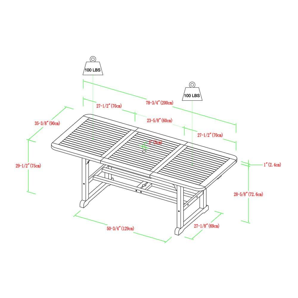 Extendable Solid Acacia Wood Outdoor Dining Table in Dark Brown