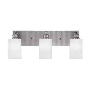 Albany 22 in. 3-Light Brushed Nickel Vanity Light with White Marble Glass Shades