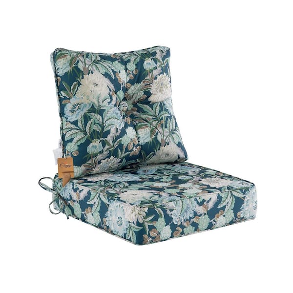BLISSWALK Deep Seat High Back Chair Cushions Outdoor Replacement Patio Seating Cushions,Seat 24 in.L x24 in.Wx 6 in.H,White Peony
