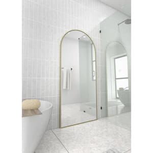 30 in. x 67 in. Arch Leaner Dressing Stainless Steel Framed Wall Mirror in Satin Brass