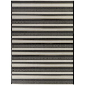 Black 8 x 10 Striped Indoor/Outdoor Area Rug