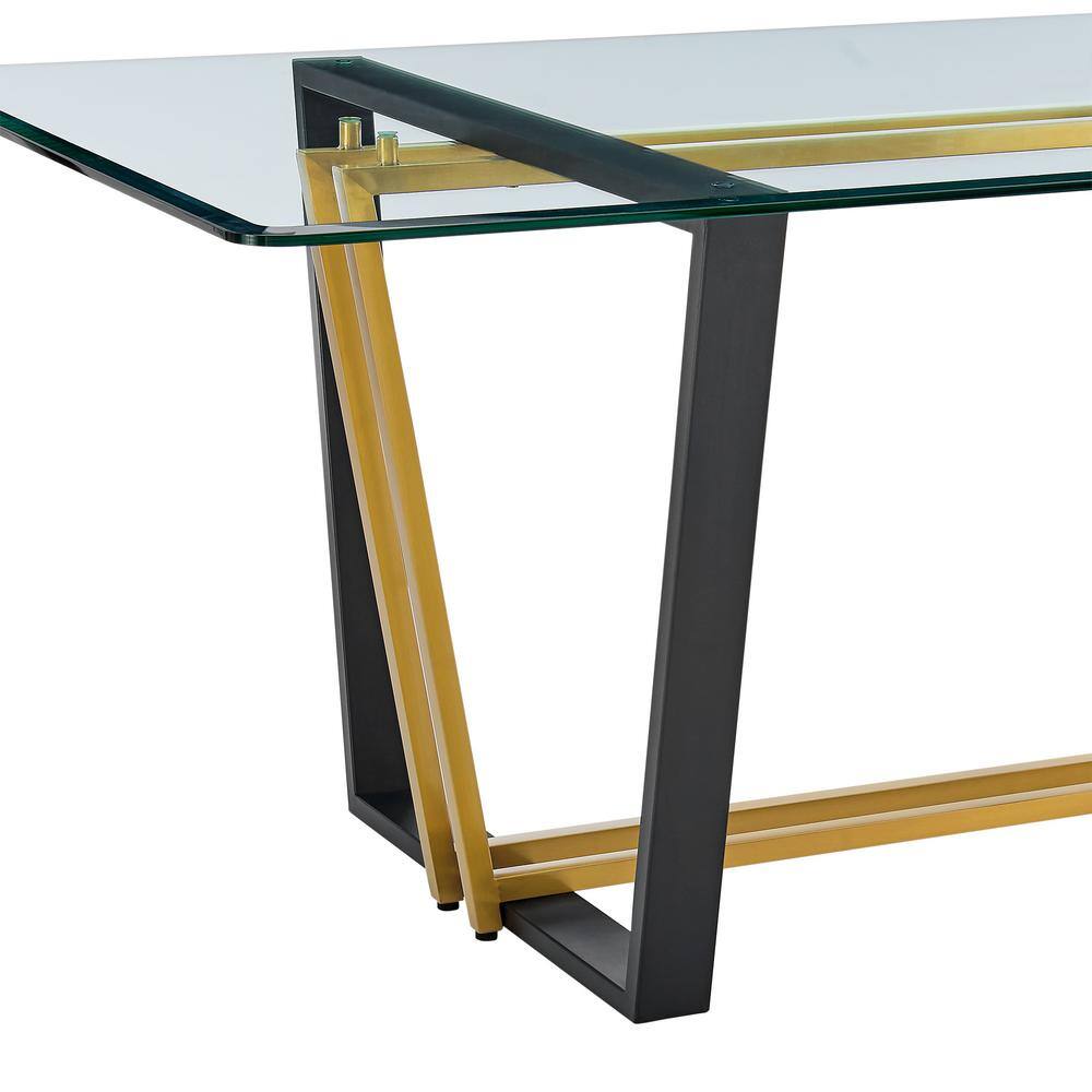 Kai 72" Rectangular Glass Dining Table with Black and Gold Base