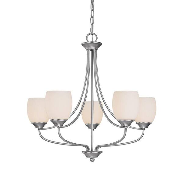 Filament Design 5-Light Matte Nickel Chandelier with Soft White Glass-DISCONTINUED