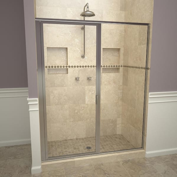 Redi Swing 1100 Series 59 in. W x 68-5/8 in. H Framed Swing Shower Door in Polished Chrome with Pull Handle and Clear Glass