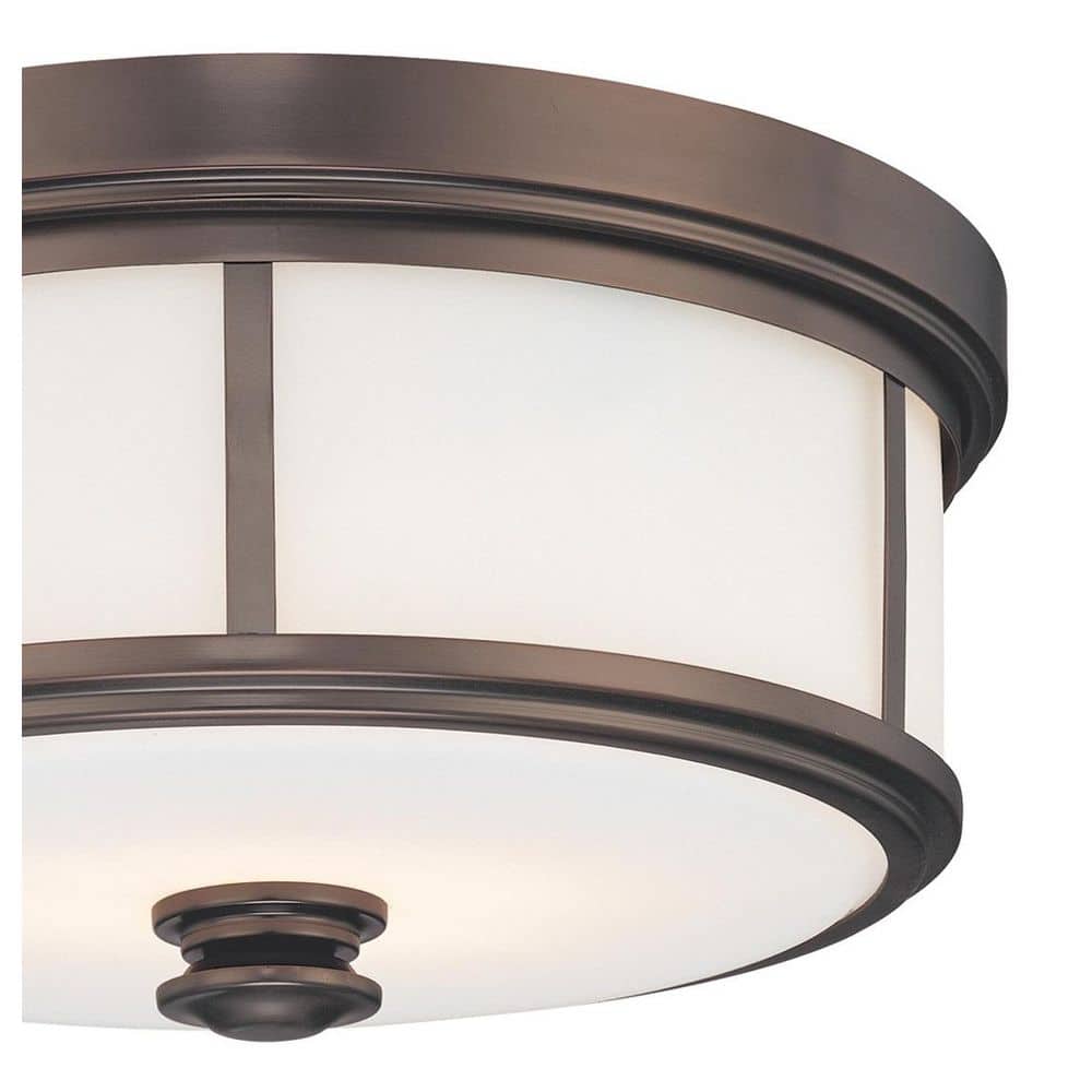 Harvard Court Bronze Etched Opal Glass Drum Flush Mount Light