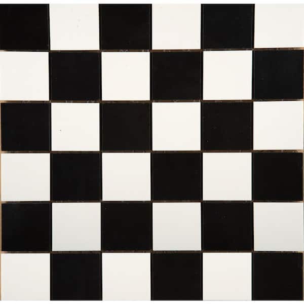 Emser Times Square Black/White Checker Blend Polished 12 in. x 12 in. x 10 mm Porcelain Mosaic Tile