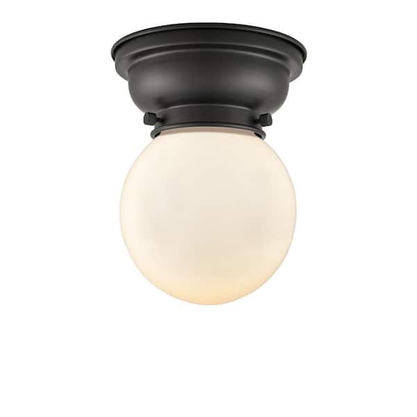 Innovations Beacon 6.25 in. 1-Light Matte Black, Matte White Flush Mount with Matte White Glass Shade