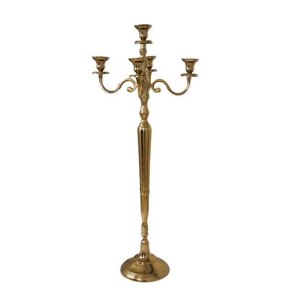 Litton Lane 47 in. Gold Aluminum Metal Tall Floor 5-Candle Candelabra