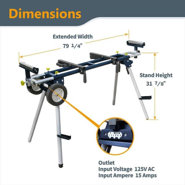 Deluxe Miter Saw Stand with Wheels and 110-Volt Power Outlet