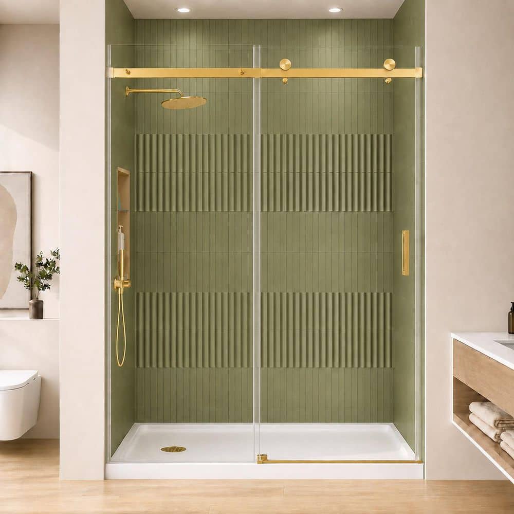 55-60 in. W x 76 in. H Sliding Frameless Shower Door in Brushed Gold with Clear Tempered Glass price history on PriceWatchPro