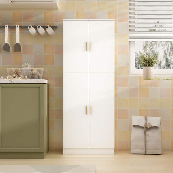 FUFU&GAGA White Rectangle Simple Wooden Storage Cabinets with 5-Shelves 23.3 in. L x 11.8 in. W x 61.2 in. H