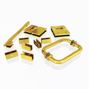 78 in. 90° Glass Hinged Hardware Pack in Satin Brass with Handle