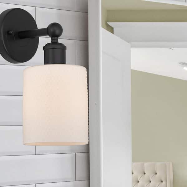 Cobbleskill 1-Light Matte Black Wall Sconce with White Glass Shade