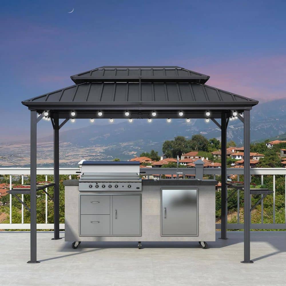 6.5 ft. x 10 ft. Hardtop Grill Gazebo for Patio Aluminum Barbecue Shelter Gazebo, Hooks,Shelves Double Tiered 24-Lights price history on PriceWatchPro