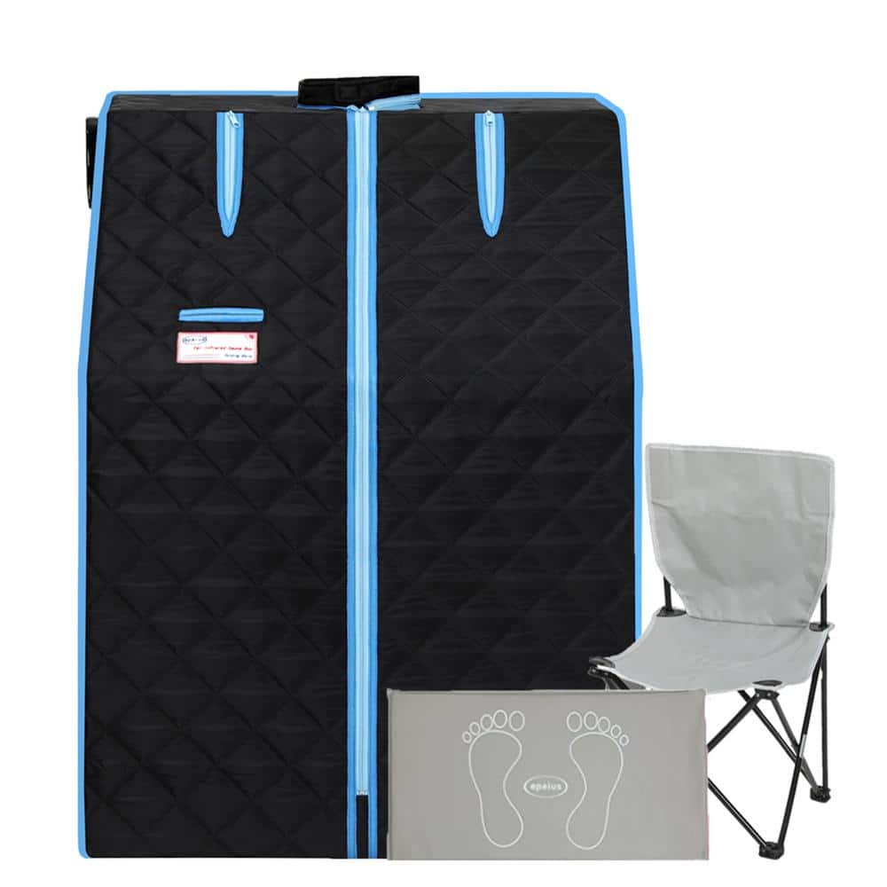 1-Person Half body Black Infrared Sauna with Foldable Chair