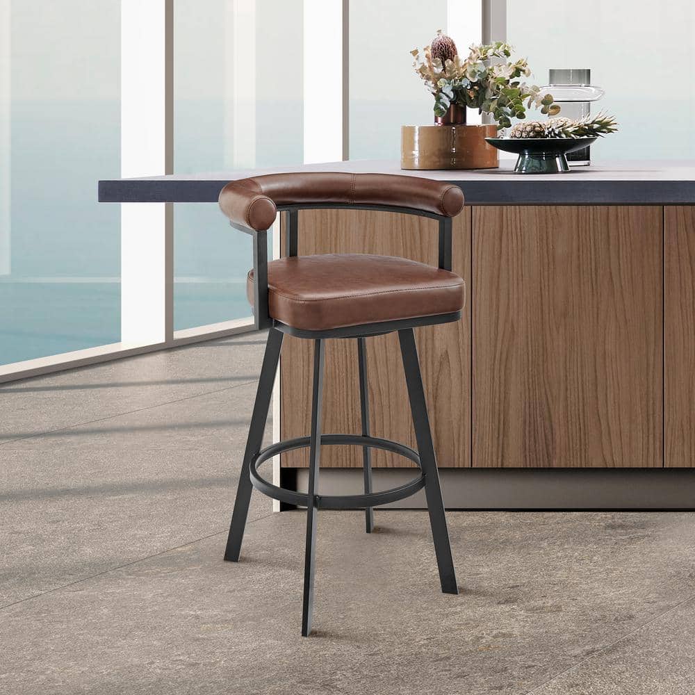 Nolagam 34'' Brown Faux Leather and Metal Swivel Counter Stool