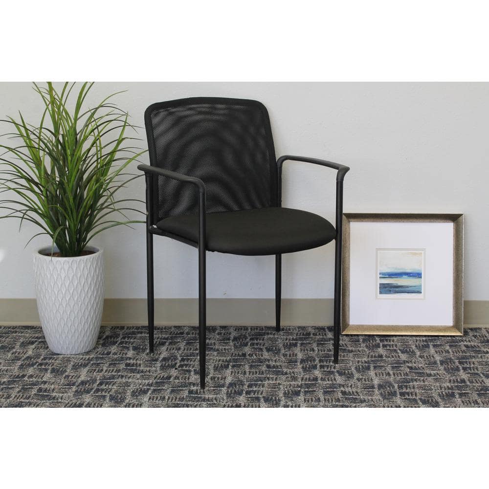Sleek Black Mesh Guest Chair with Fixed Arms and Metal Frame