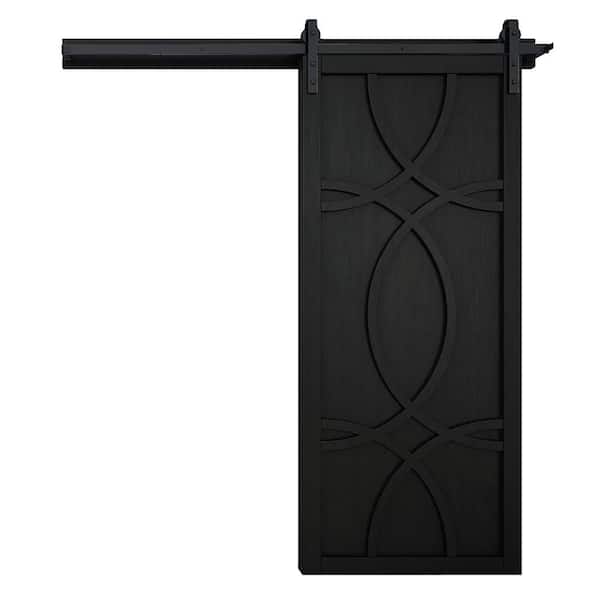 VeryCustom 30 in. x 84 in. The Hollywood Midnight Wood Sliding Barn Door with Hardware Kit in Black