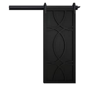 30 in. x 84 in. The Hollywood Midnight Wood Sliding Barn Door with Hardware Kit in Stainless Steel