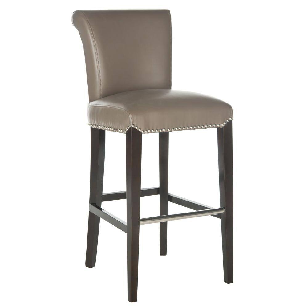 Transitional Gray Leather Bar Stool with Birch Wood Frame