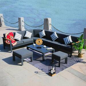 Lois 7-Piece Alu Patio Conversation Sofa Set with Black Cushions