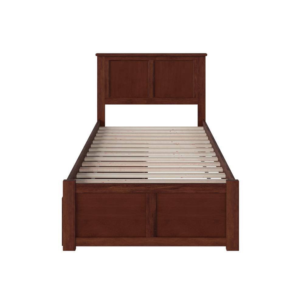 Walnut Twin XL Platform Bed with Storage Drawers and Headboard