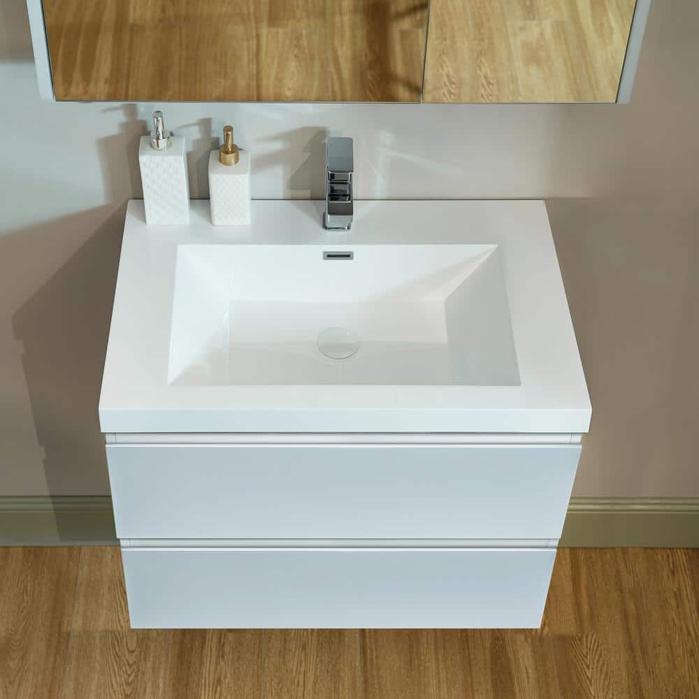 White Composite Floating Vanity with Resin Top and Porcelain Sink