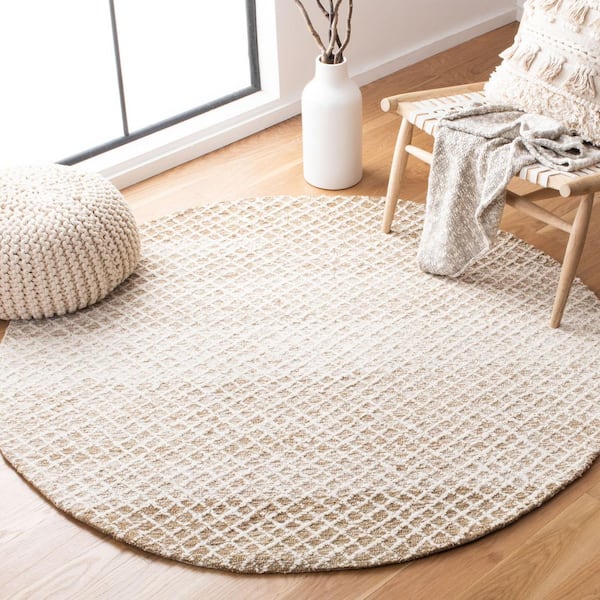 Micro-Loop Beige/Ivory 5 ft. x 5 ft. Trellis Gradient Round Area Rug