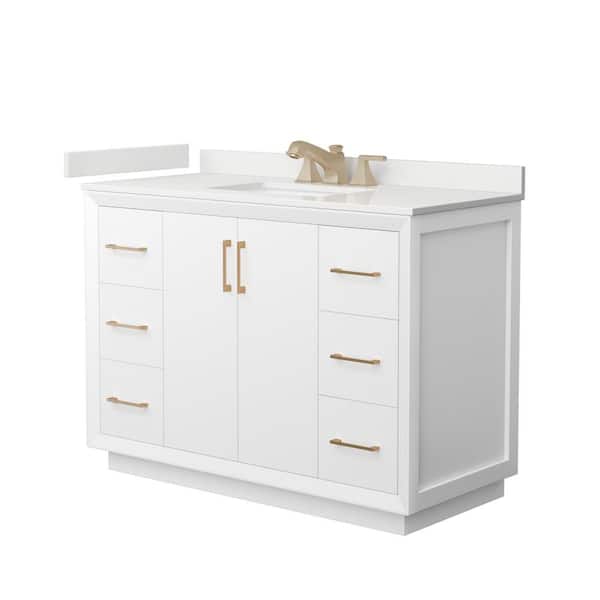 Wyndham Collection Strada 48 in. W x 22 in. D x 35 in. H Single Bath Vanity in White with White Quartz Top