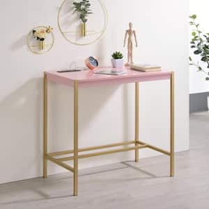 Bunda 30 in. Rectangle Gold Coating and Pink Dolphin Writing Desk