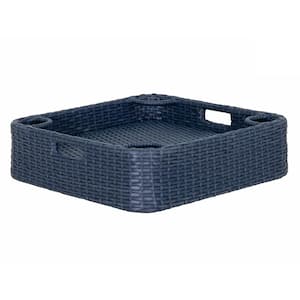 Navy 24 in. x 24 in. Wicker Floating Durable and Sturdy Aluminum Frame Pool Accessory Tray