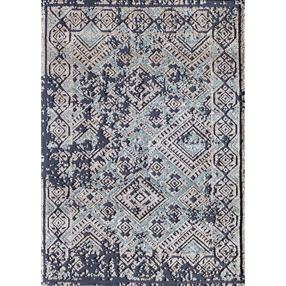 5' x 7' Blue Geometric Handmade Synthetic Area Rug