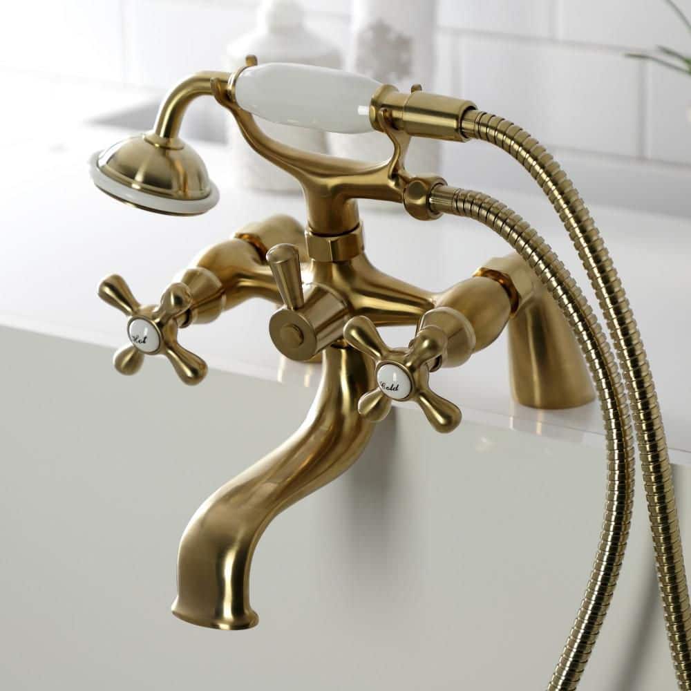 Brushed Brass Deck Mount Clawfoot Tub Faucet with Hand Shower