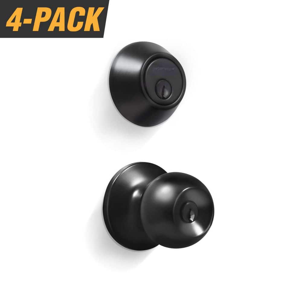 Matte Black Entry Door Knob Set with Single Cylinder Deadbolt