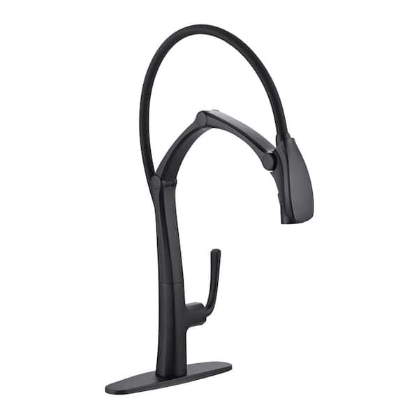 Single Handle Pull-Out Sprayer Kitchen Faucet with Magnetic Docking Spray Head and Deckplate Included in Matte Black