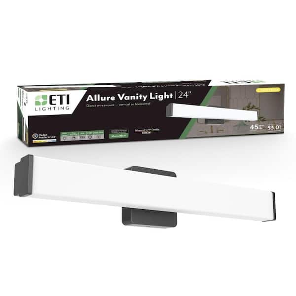 ALLURE 24 in. 1-Light Matte Black LED Vanity Light Fixture, Selectable CCT 2700K-5000K, 2000 Lumens, 25-Watt
