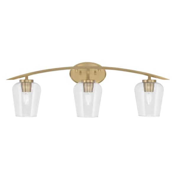 Unbranded Siena 29 in. 3-Light Vanity Light New Age Brass with Clear Bubble Glass Shades