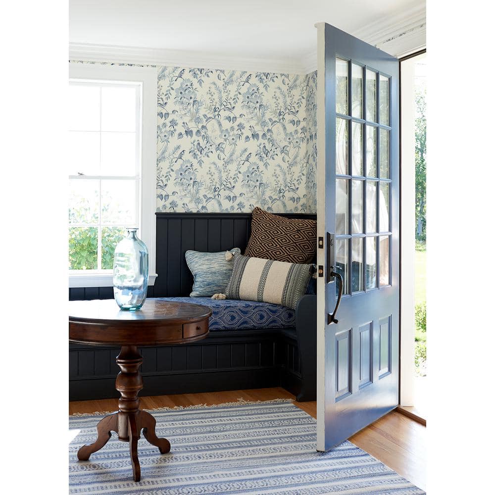 Frederique Blue and White Floral Pre-pasted Wallpaper