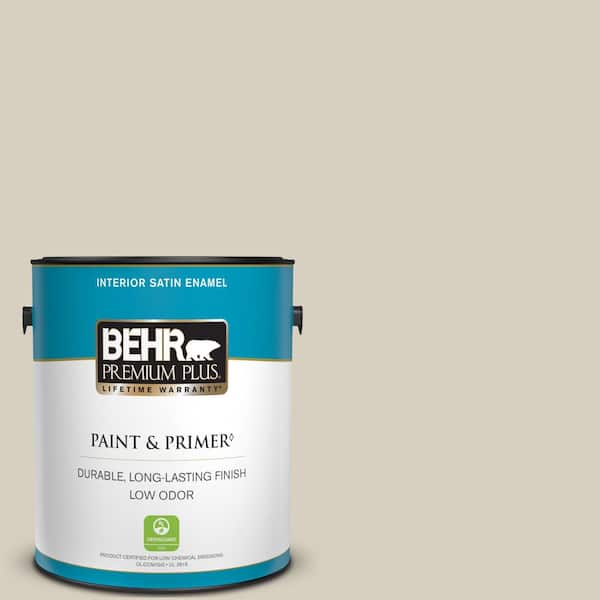 BEHR PREMIUM PLUS 1 gal. #PPU7-09 Aged Beige Satin Enamel Low Odor Interior Paint & Primer