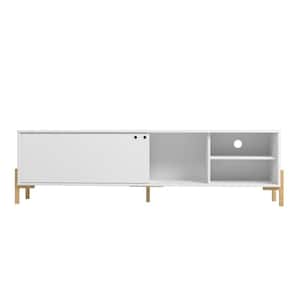 Bowery 73 in. White and Oak Particle Board TV Stand Fits TVs Up to 70 in. with Storage Doors