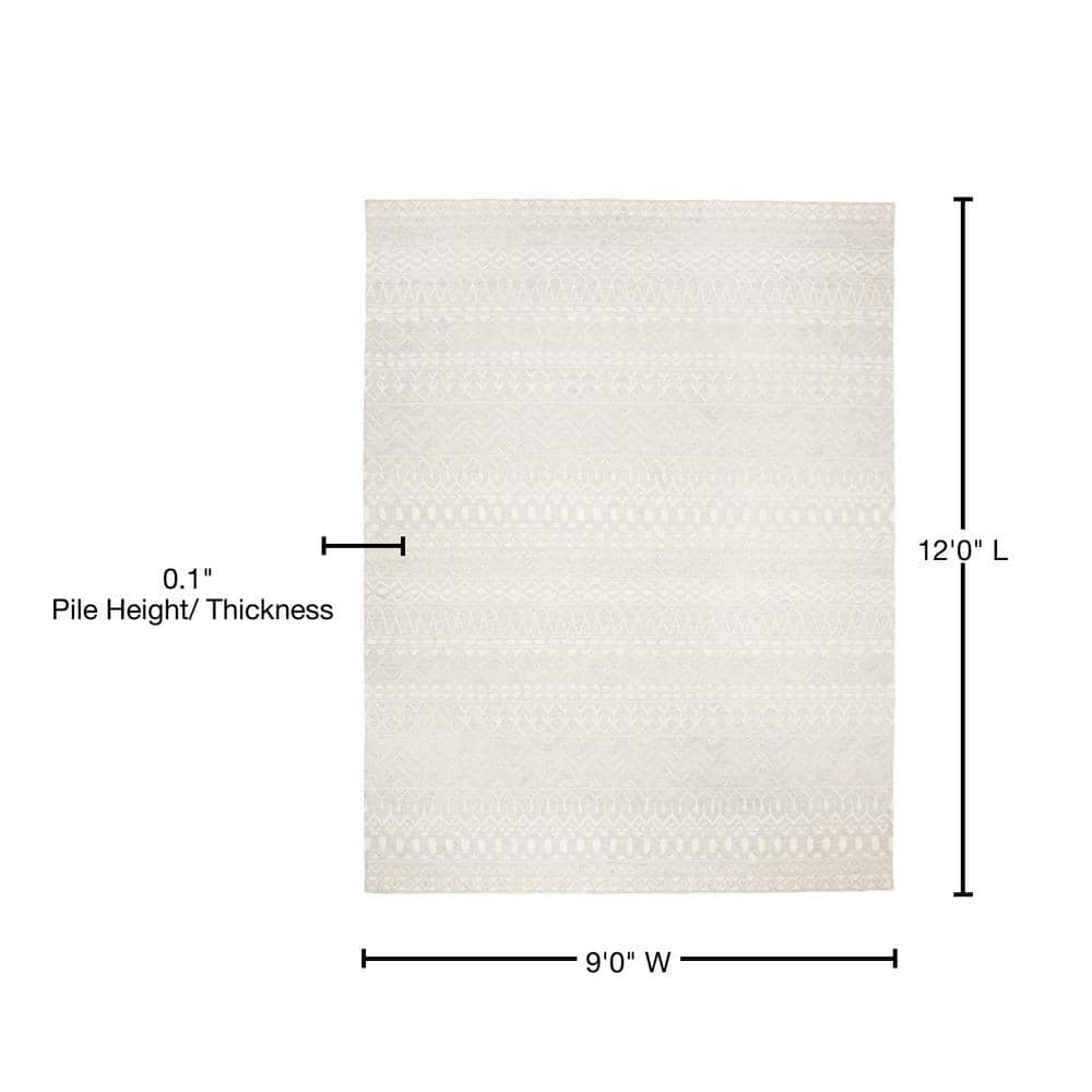 Aqua and Ivory Hand-Tufted Wool Area Rug 9' x 12'
