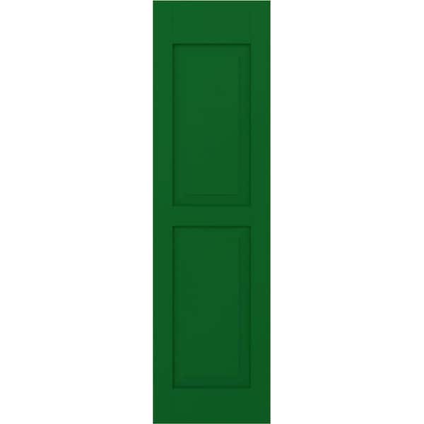 Ekena Millwork 12 in. W x 34 in. H Americraft 2-Equal Raised Panel Exterior Real Wood Shutters Pair in Viridian Green