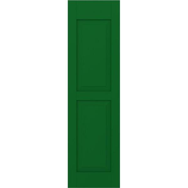 Ekena Millwork 18 in. W x 66 in. H Americraft 2-Equal Raised Panel Exterior Real Wood Shutters Pair in Viridian Green
