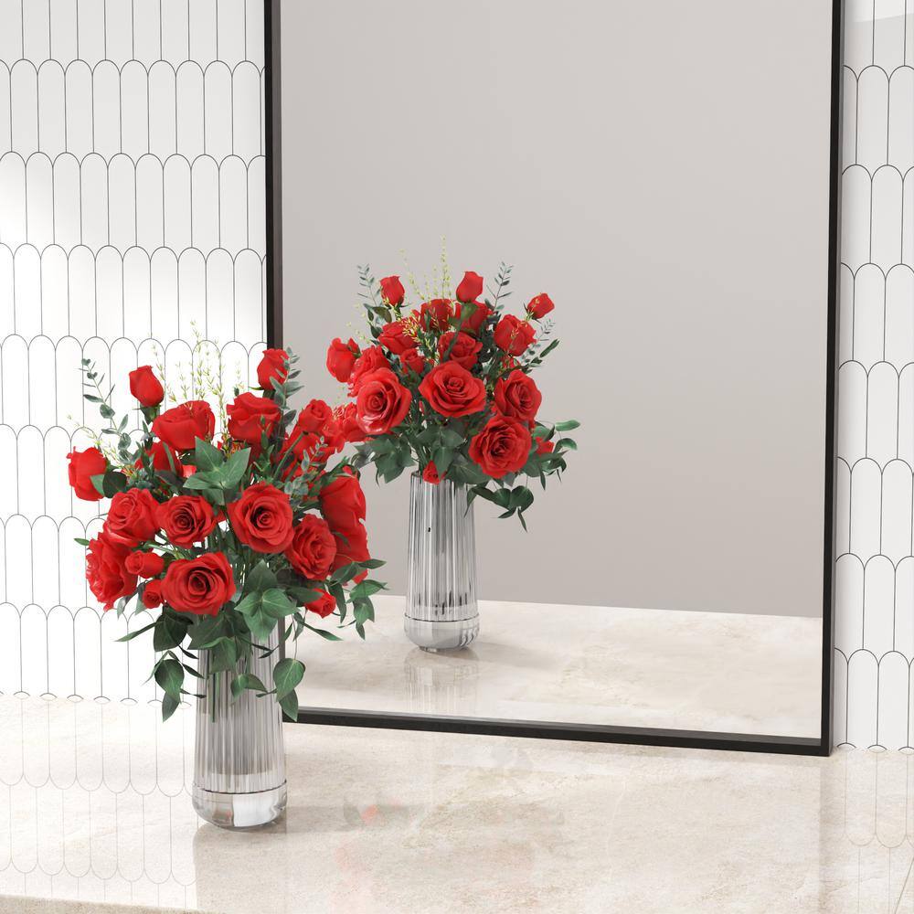 Large Black Aluminum Framed Rectangular Wall Mirror, 60" x 36"