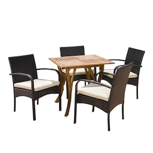 Hartford 30 in. Multi-Brown 5-Piece Metal Square Outdoor Dining Set with Cream Cushions
