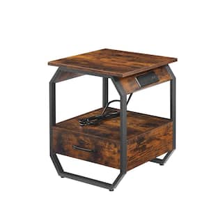 17.3 in.W x 17.9 in.D x 21.2 in.H Rustic Brown Bedside Table End table Side table with Charging Station and Drawers