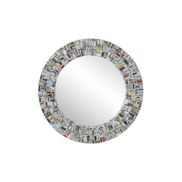 38 in. x 38 in. Handmade Recycled Magazine Frame Round Framed Multi Colored Wall Mirror