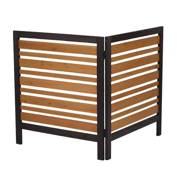 38 in. W x 42 in. H Black and Gold Solid Wood Outdoor Air Conditioner Fence, Outside Wooden Privacy Fence (2-Pack)