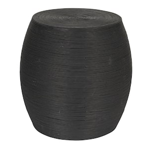 18.11 in. Matte Black Cane Round Wicker Barrel Accent End Table