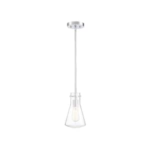 6.25 in. W x 10.5 in. H 1-Light Chrome Shaded Pendant Light with Clear Glass Shade